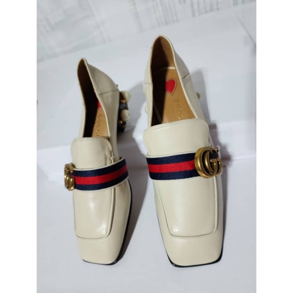 Authentic Gucci Peyton GG Sylvie Pearl Studded Loafer White Size 36 - Picture 8 of 14